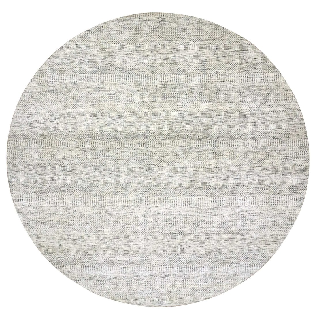 14'x14' Pristine White Wool Hand Knotted Modern Grass Design Round Rug: 14'x14' Pristine White Wool Hand Knotted Modern Grass Design Round Rug Pristine white wool hand-knotted modern grass design round rug, measuring 14' x 14', boasts an elegant and sophisticated aestheti