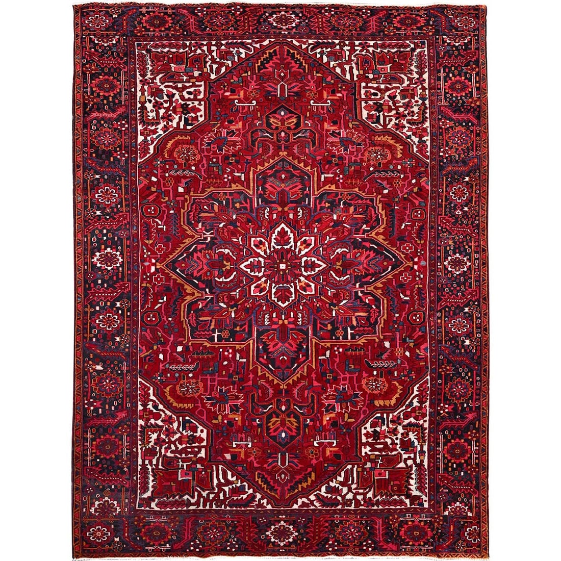 9'7"x12'6" Dutch Tulip Red Semi Antique Hand Knotted Heris Shiny Wool Rug: 9'7"x12'6" Dutch Tulip Red Semi Antique Hand Knotted Heris Shiny Wool Rug 9'7" x 12'6" Dutch Tulip Red Semi Antique Hand Knotted Heris Shiny Wool Rug features a striking red color and intricate design