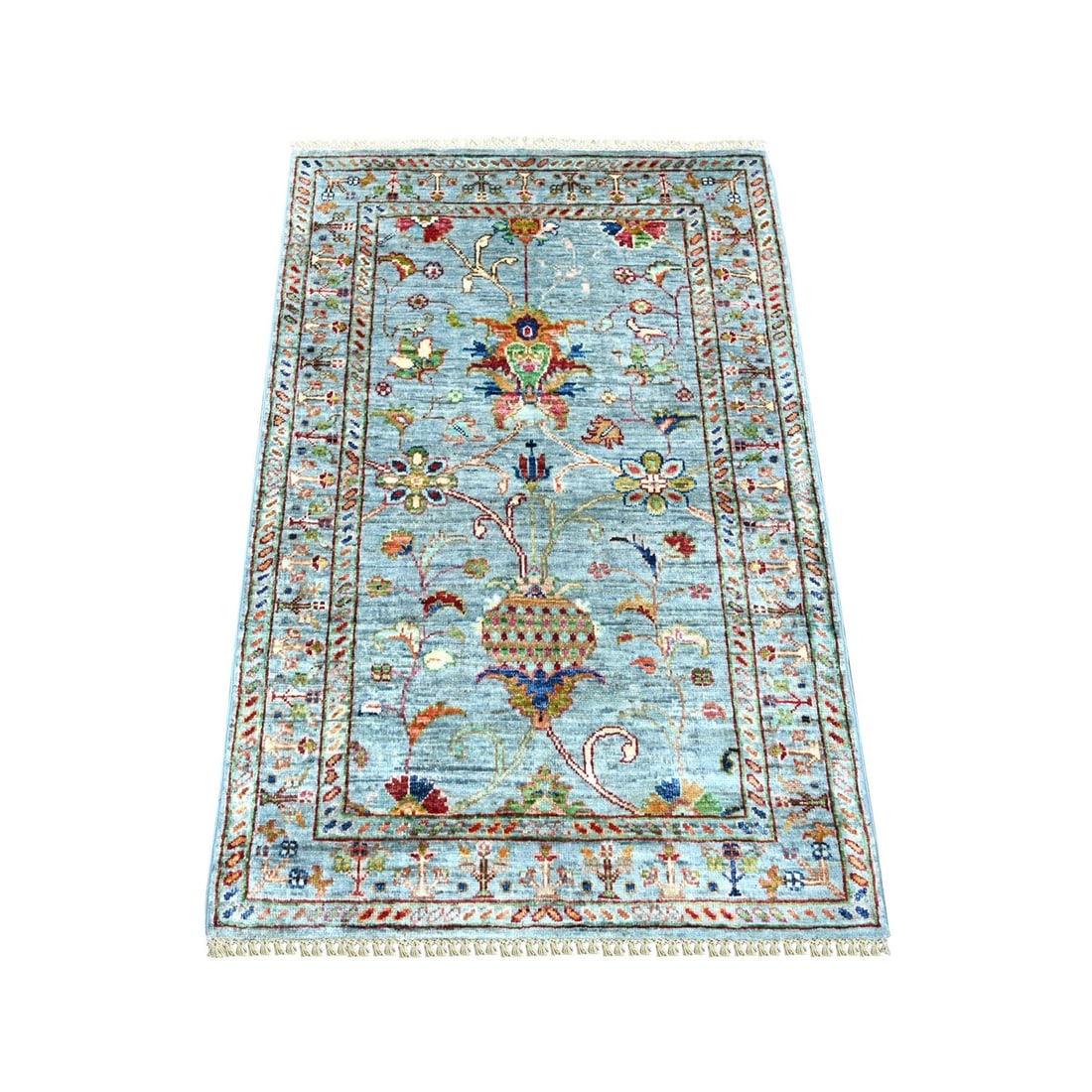 2'8"x4' Blue Hand Knotted Afghan Sultani Pomegranate Design Wool Rug: 2'8"x4' Blue Hand Knotted Afghan Sultani Pomegranate Design Wool Rug This stunning Blue Hand Knotted Afghan Sultani Pomegranate Design Wool Rug boasts an all-over regional design in rich blue hues, se