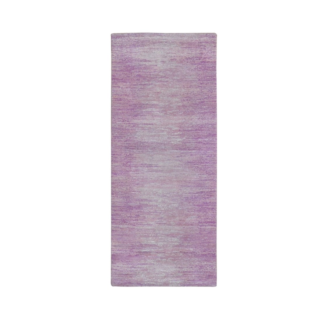 2'6"x6'2" Pink Zero Pile Pure Wool Ombre Design Runner Hand Knotted Rug: 2'6"x6'2" Pink Zero Pile Pure Wool Ombre Design Runner Hand Knotted Rug Modern and stylish, this hand-knotted pink ombre design rug boasts an eye-catching oriental pattern. Made from pure wool with a 