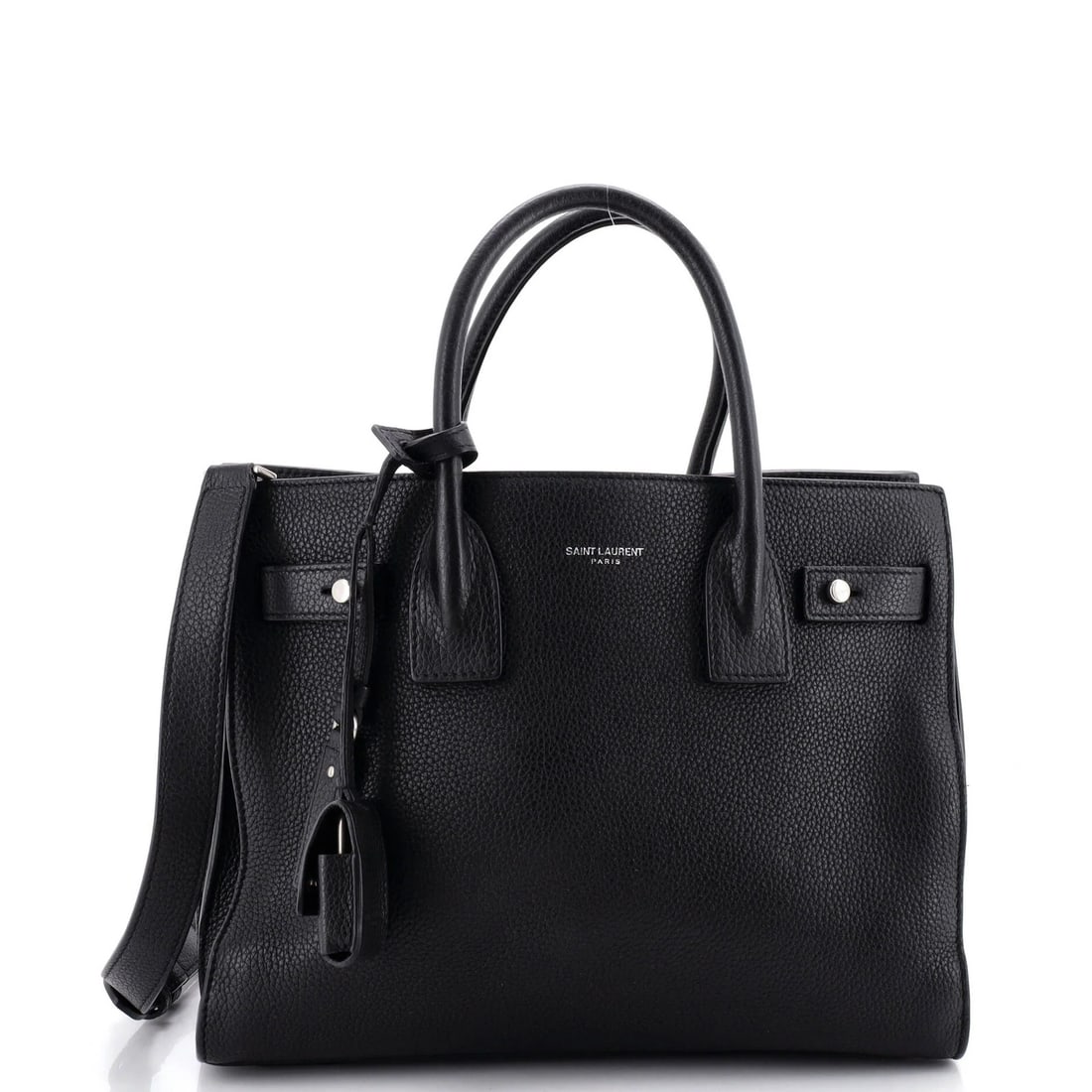 Sac de jour souple leather baby bag from Saint Laurent: Sac de jour souple leather baby bag from Saint Laurent Black leather Sac de jour souple baby bag from Saint Laurent features a sleek top handle and silver hardware. The interior is lined with suede, w