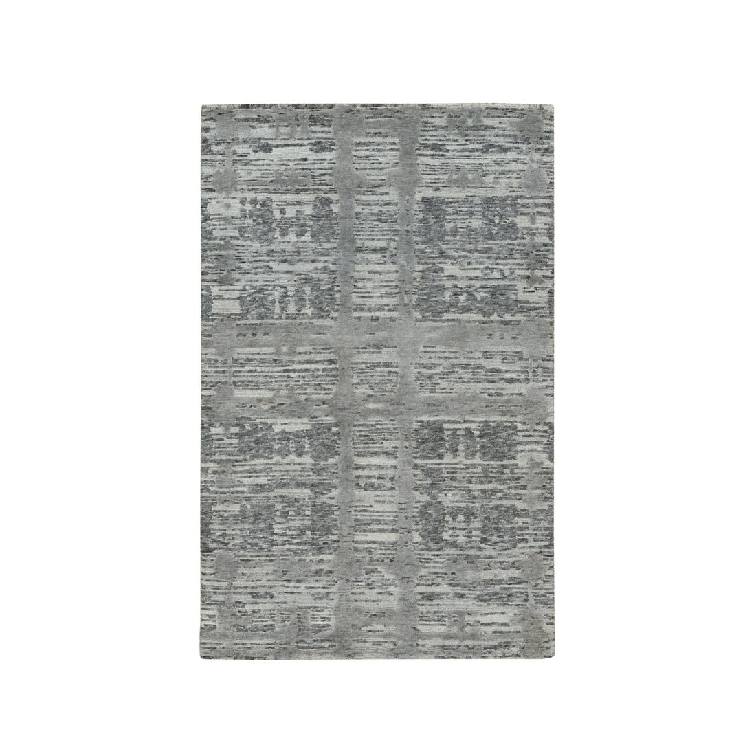 3'x5'1" Gray Modern Design Hand Spun Undyed Natural Wool Hand Knotted Rug: 3'x5'1" Gray Modern Design Hand Spun Undyed Natural Wool Hand Knotted Rug This stunning 3'x5'1" gray modern design hand-spun undyed natural wool hand-knotted rug boasts a sleek, rectangular field with
