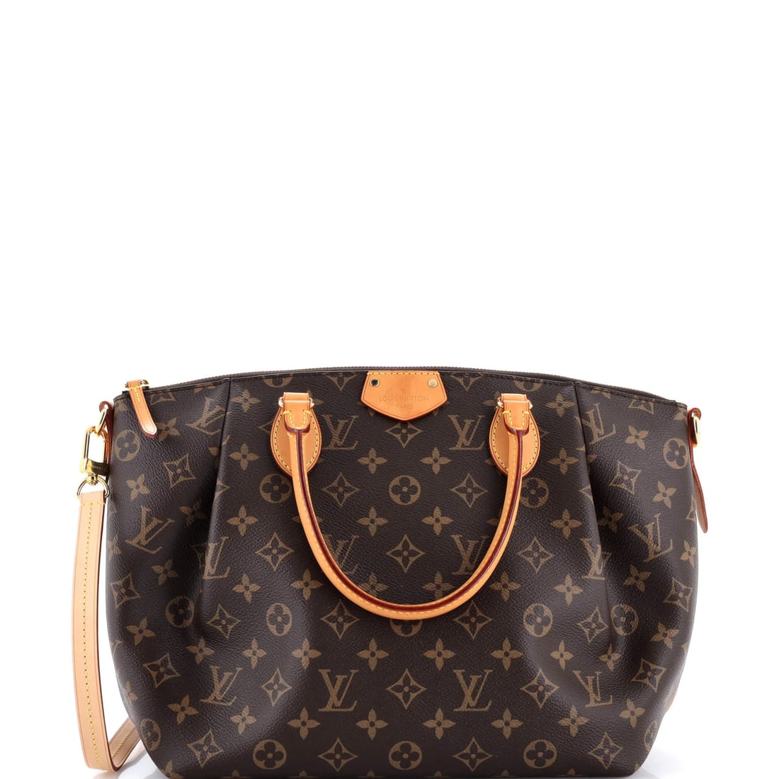 Louis Vuitton Turenne Handbag Monogram Canvas MM: Louis Vuitton Turenne Handbag Monogram Canvas MM The Louis Vuitton Turenne Handbag Monogram Canvas MM boasts a rich, brown canvas exterior with subtle signs of wear, adding to its unique character. Th