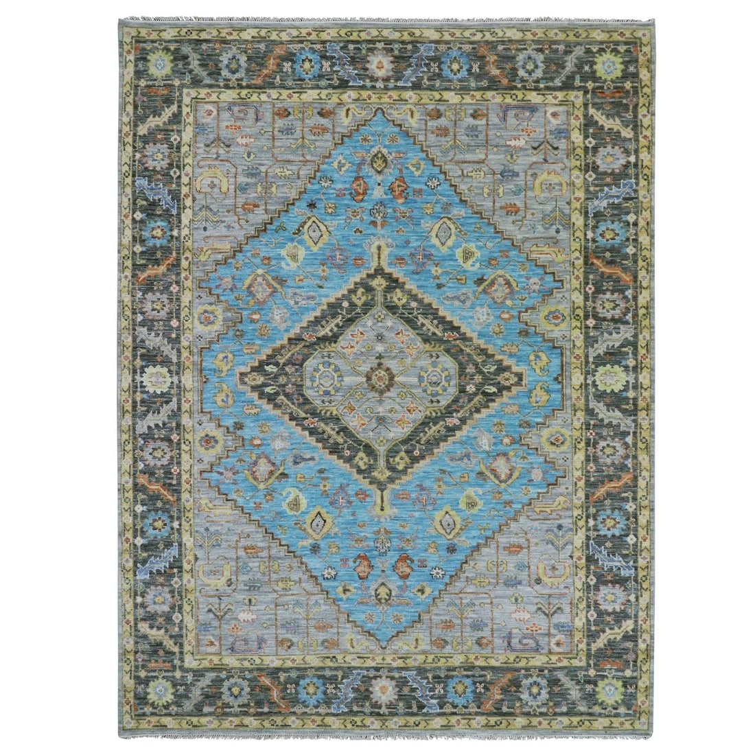 9'3"x12'5" Blue Hand Knotted 100% Wool Heris with Bookshaish Design Rug: 9'3"x12'5" Blue Hand Knotted 100% Wool Heris with Bookshaish Design Rug 9'3" x 12'5" Blue Hand Knotted Wool Heris with Bookshish Design Rug - A stunning, hand-knotted wool rug featuring a striking blu
