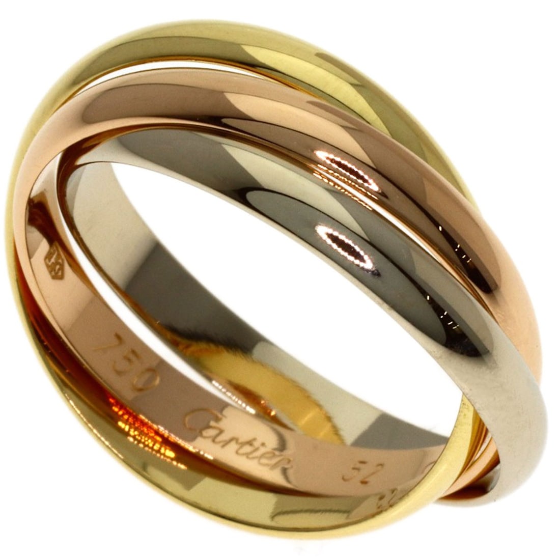 K18 Yellow Gold K18 White Gold Cartier Trinity Ring Sm #52: K18 Yellow Gold K18 White Gold Cartier Trinity Ring Sm #52 K18 Yellow Gold Cartier Trinity Ring Sm #52 boasts its striking gold metal exterior, crafted from high-purity K18. This elegant ring features