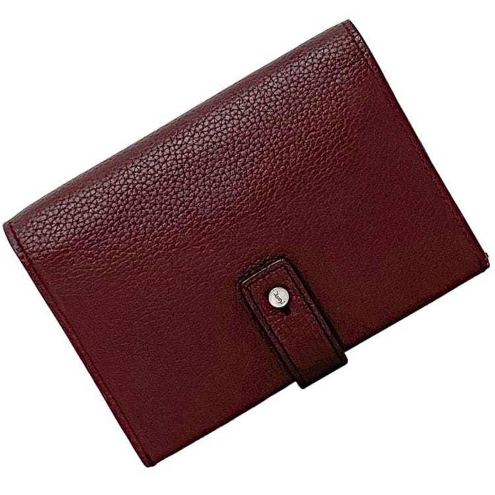 Laurent Saint Bi Fold Wallet Leather: Laurent Saint Bi Fold Wallet Leather Bordeaux leather craftsmanship meets sleek design in this bi-fold wallet from Saint Laurent. Made with high-quality leather, its classic shape and subtle color mak