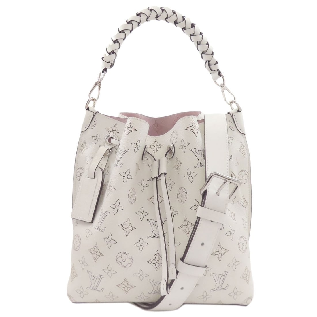 Mulia M58483 Handbag Mahinareza Louis Vuitton: Mulia M58483 Handbag Mahinareza Louis Vuitton White Mahinareza Louis Vuitton handbag with distinctive exterior material. This style showcases the unique blend of craftsmanship and design that defines 