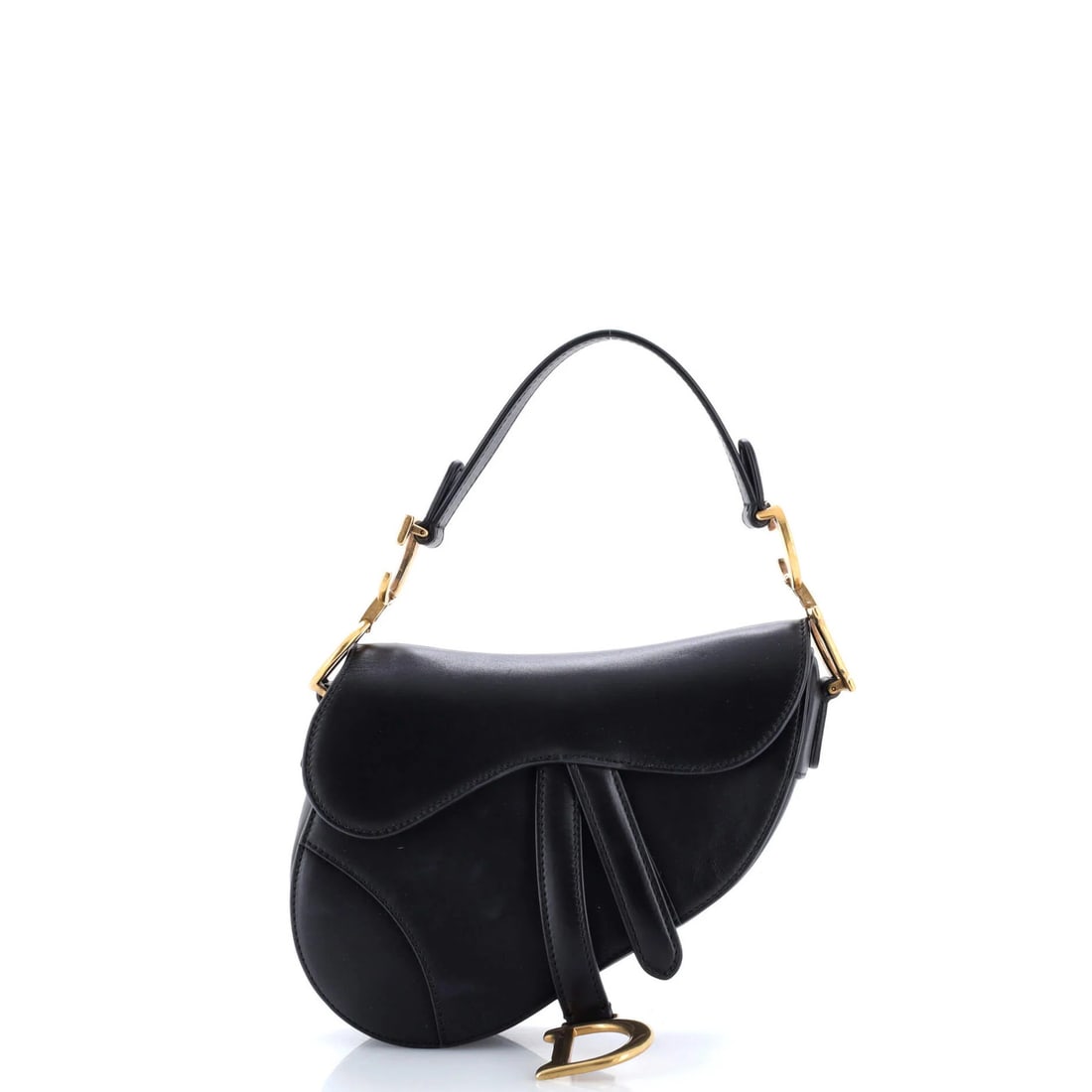 Christian Dior Saddle Mini Leather Handbag: Christian Dior Saddle Mini Leather Handbag Black leather mini Saddle handbag from Christian Dior, featuring a classic shoulder bag design with a handle drop of 7" and interior made of microfiber. The 