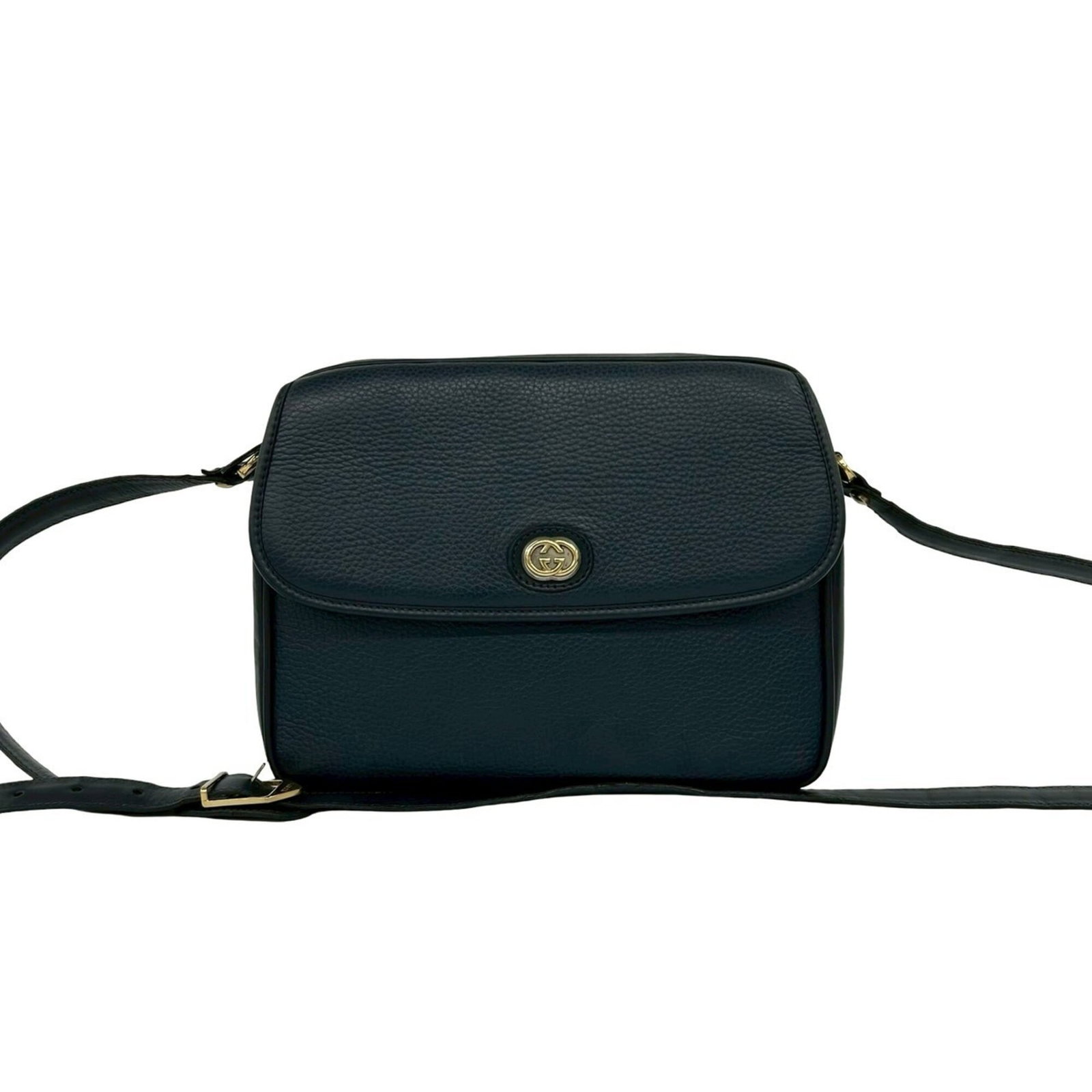 Gucci shoulder bag leather pochette: Gucci shoulder bag leather pochette Navy leather pochette from Gucci, measuring 20cm x 25cm x 9cm. This shoulder bag features high-quality leather construction and a classic design. The signature on t