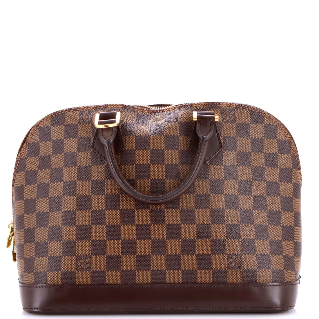 Vuitton Vintage Handbag Alma Louis Damier: Vuitton Vintage Handbag Alma Louis Damier Vintage Louis Vuitton Alma handbag in Damier PM canvas, featuring brown exterior with gold hardware and red interior. With heavy edge wear, scuffs, and minor