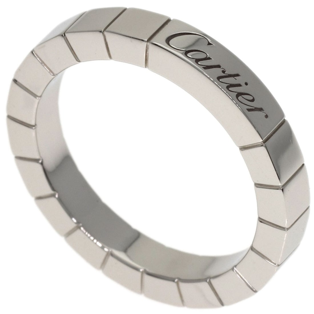 Ring platinum pt950 cartier laniere: Ring platinum pt950 cartier laniere Platinum PT950 Cartier Laniere ring in silver, made from platinum metal with a purity of 950. This style features no main stone and comes in size 5(US). Item Specif