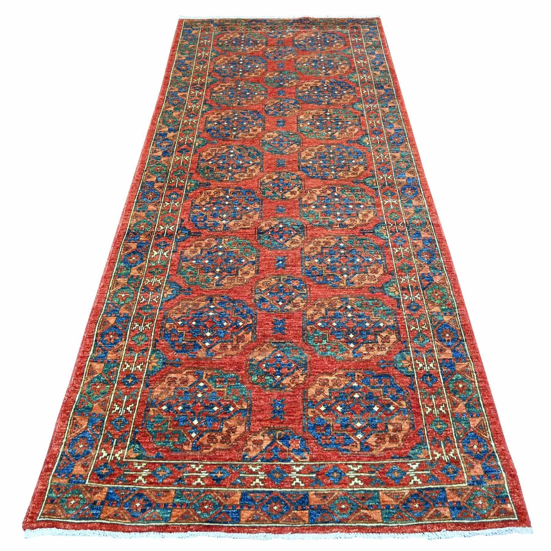 4'x9'6" Angels Red Organic Wool Afghan Ersari Hand Knotted Oriental Rug (1 of 6)