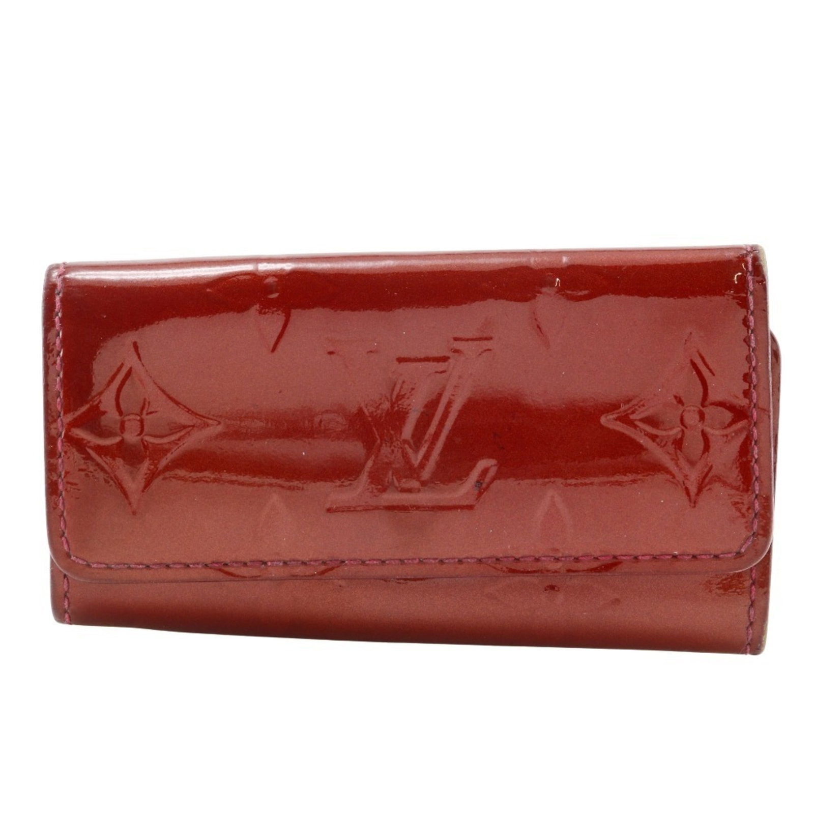Keycase Monogram by Louis Vuitton Vernis: Keycase Monogram by Louis Vuitton Vernis Monogram Vernis Keycase by Louis Vuitton features the iconic red Pomme d'amour color, adding a pop of vibrant hue to your daily essentials. Made with the signa