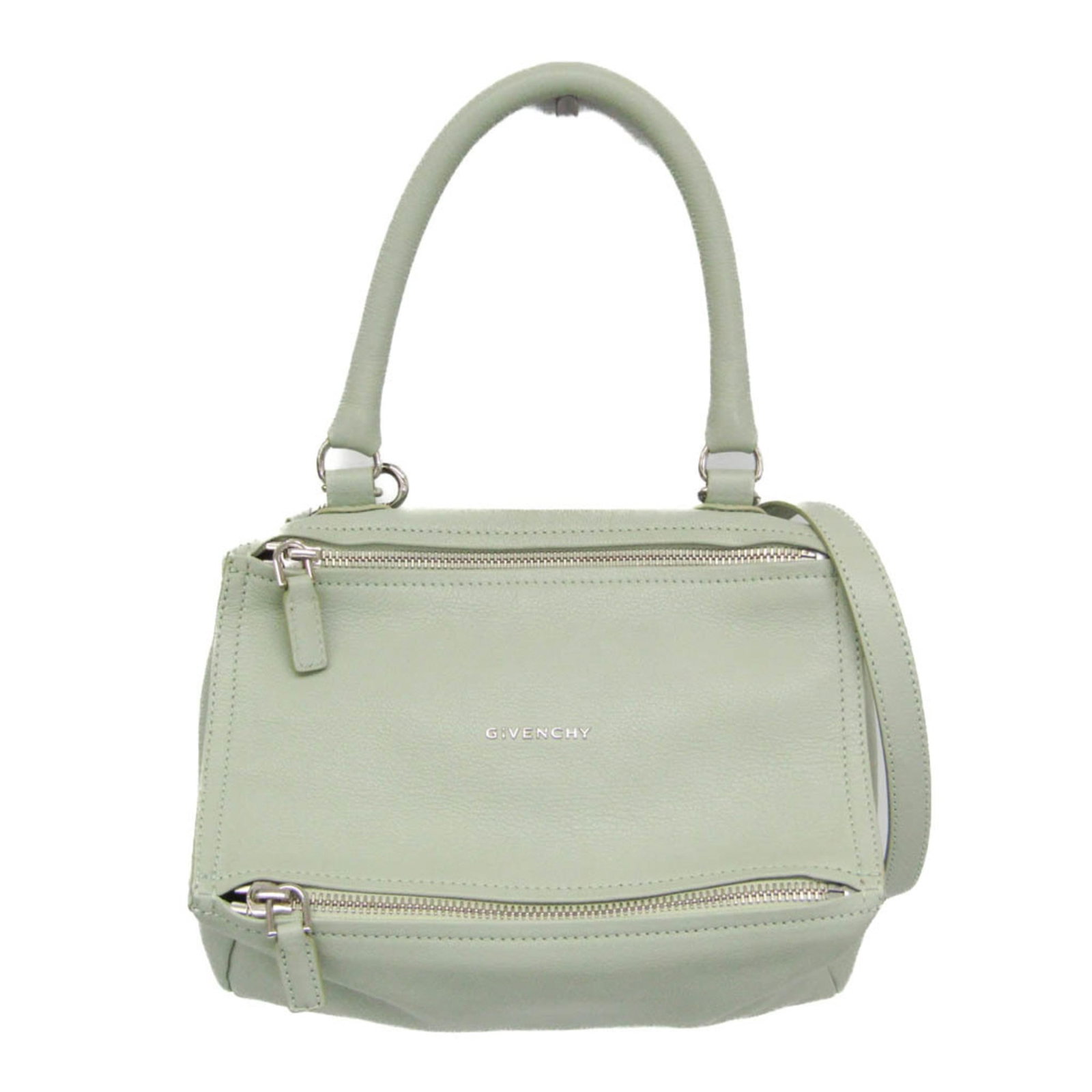 Handbag Leather Shoulder Bag Givenchy: Handbag Leather Shoulder Bag Givenchy Small Givenchy Pandora BB05251013 Leather Shoulder Bag in Light Green features a classic design with a zipper closure, two pockets for organization, and a durable