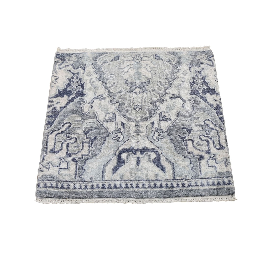 2'x2' Sampler Pure Silk With Textured Wool hand Knotted Oriental Rug: 2'x2' Sampler Pure Silk With Textured Wool hand Knotted Oriental Rug Hand-knotted with textured wool and luxurious silk, this 2'x2' Oriental rug boasts an intricate design in ivory color. Made from 10