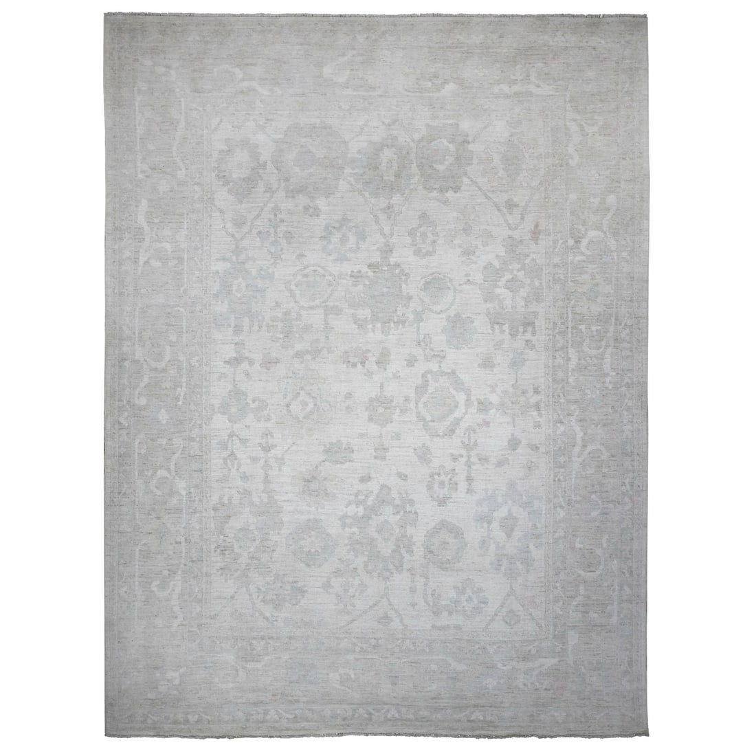 Smoke White Wool Weft Afghan Angora Oushak rug Oriental XL 11'4"x15'5: Smoke White Wool Weft Afghan Angora Oushak rug Oriental XL 11'4"x15'5 Smoke White Wool Weft Afghan Angora Oushak rug Oriental XL 11'4"x15'5 boasts an exquisite ivory color and intricate hand-knotted w