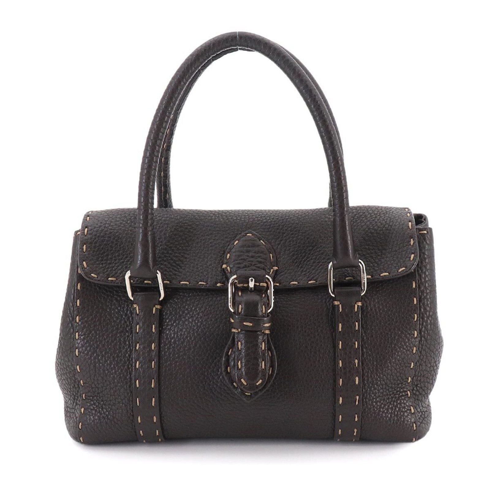 Handbag Leather Fendi: Handbag Leather Fendi Dark brown Fendi leather handbag with clean lines and classic design, measuring 14.5cm x 23cm x 10cm. Made from high-quality leather, this stylish accessory features a timeless l