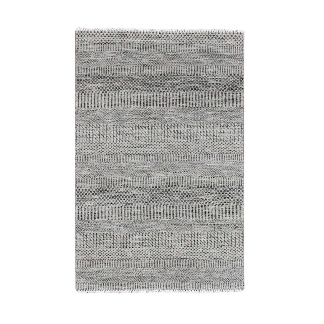 3'x4'9" Storm Gray Undyed Natural Wool Grass Design Hand Knotted Rug: 3'x4'9" Storm Gray Undyed Natural Wool Grass Design Hand Knotted Rug The Storm Gray Undyed Natural Wool Grass Design Hand Knotted Rug boasts a unique, rectangular field design in a soothing grey hue. 