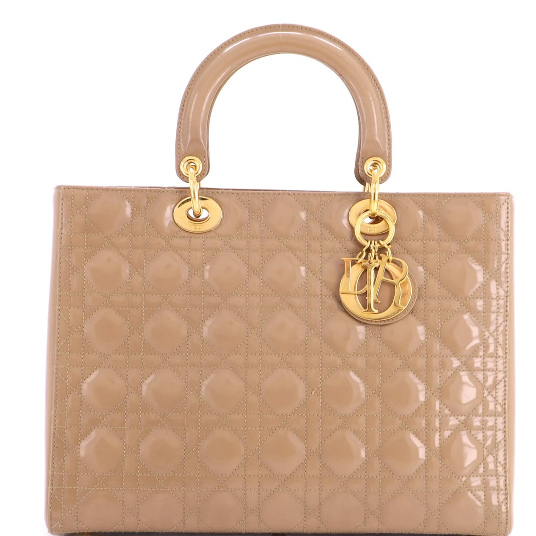 Lady Dior Bag Large Cannage Quilt Vintage Patent Christian Dior: Lady Dior Bag Large Cannage Quilt Vintage Patent Christian Dior Patent leather exterior, gold hardware, and neutral color make the Large Cannage Quilt Vintage Lady Dior Bag a striking accessory. Measu