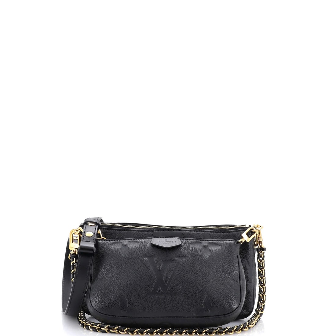 Louis Vuitton Monogram Pochette Giant Accessoires Multi Empreinte: Louis Vuitton Monogram Pochette Giant Accessoires Multi Empreinte Black Louis Vuitton Monogram Pochette Giant Accessoires Multi Empreinte bag features a classic cross body design with an extra strap f