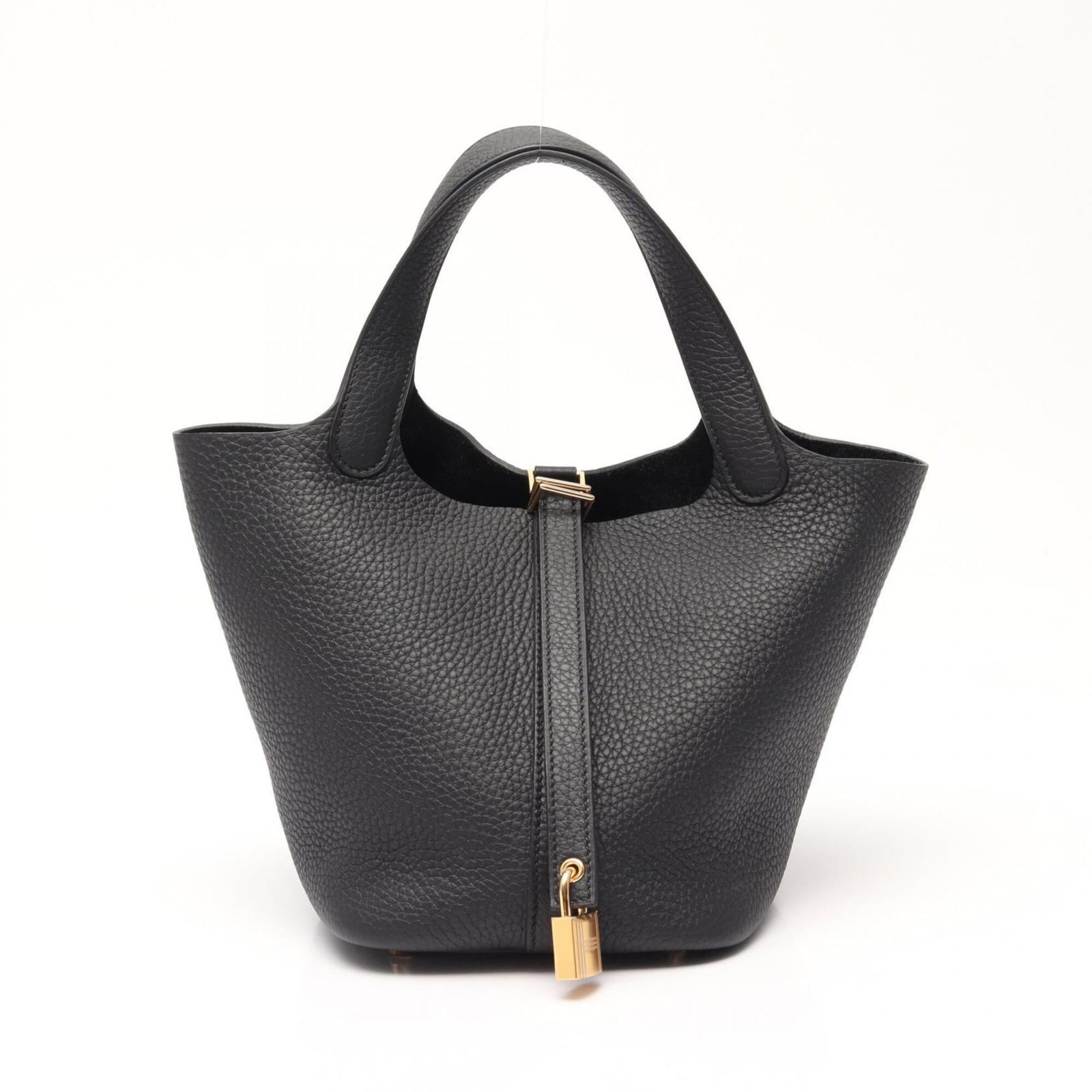 Clemence Leather Handbag Taurillon Hermes: Clemence Leather Handbag Taurillon Hermes Taurillon Clemence leather handbag from Hermes, featuring black hardware and gold accents. This stylish bag measures 18.5cm x 19cm x 13.5cm and boasts a sleek
