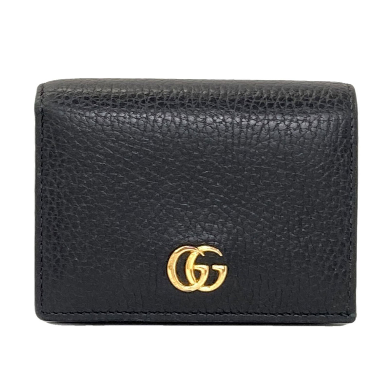 Gucci bi fold leather wallet: Gucci bi fold leather wallet Gucci's bi-fold leather wallet boasts sleek, sophisticated design with its black color and precise measurements. Made from high-quality leather, the wallet measures 8cm x 
