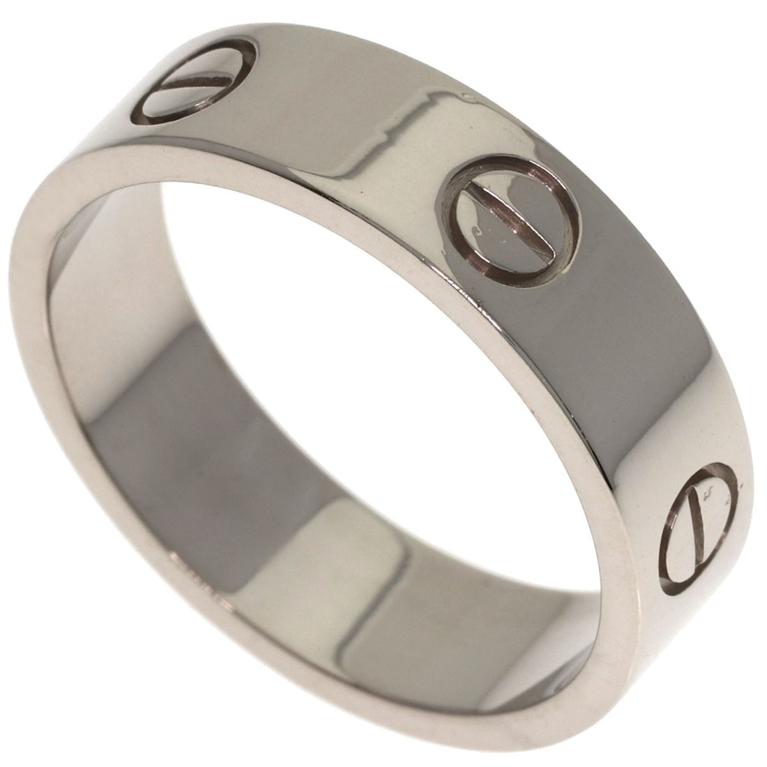 White Gold K18 Cartier Love Ring: White Gold K18 Cartier Love Ring K18 White Gold Cartier Love Ring in Silver Finish. This elegant ring features K18 white gold metal with a silver finish, measuring 9.75 in US ring size. With no main s