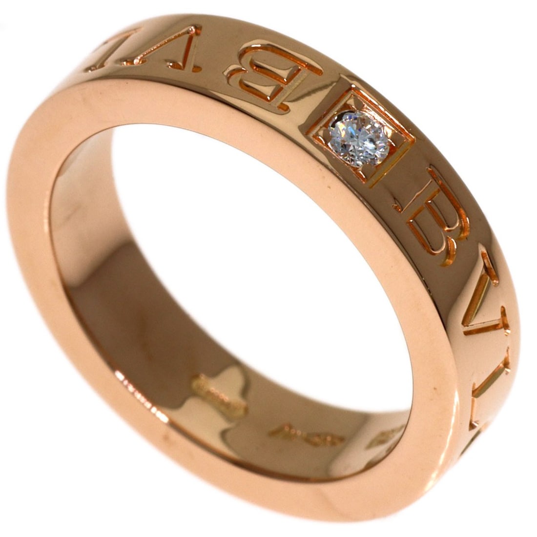 Double Logo 1P Diamond Ring K18 Pink Gold: Double Logo 1P Diamond Ring K18 Pink Gold K18 Pink Gold Diamond Ring with Double Logo. This elegant ring showcases a diamond set in K18 pink gold, featuring a double logo design on the exterior. The r