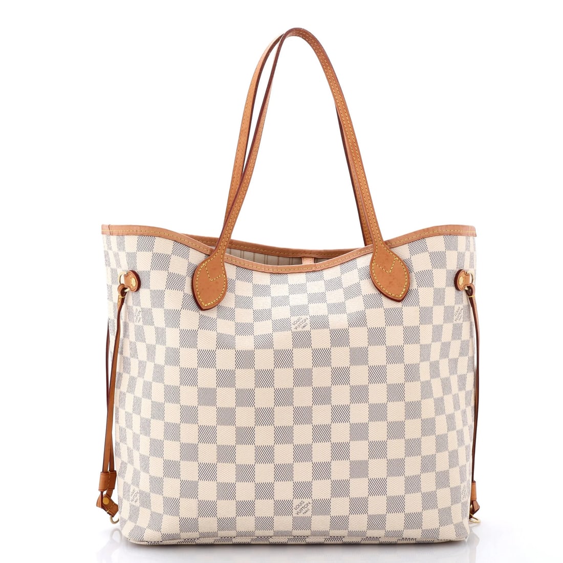 Louis Vuitton Neverfull NM Tote Damier MM: Louis Vuitton Neverfull NM Tote Damier MM White Louis Vuitton Neverfull NM Tote Damier MM in great condition, featuring minor corner wear and scuffs on the exterior. This classic canvas-coated tote me