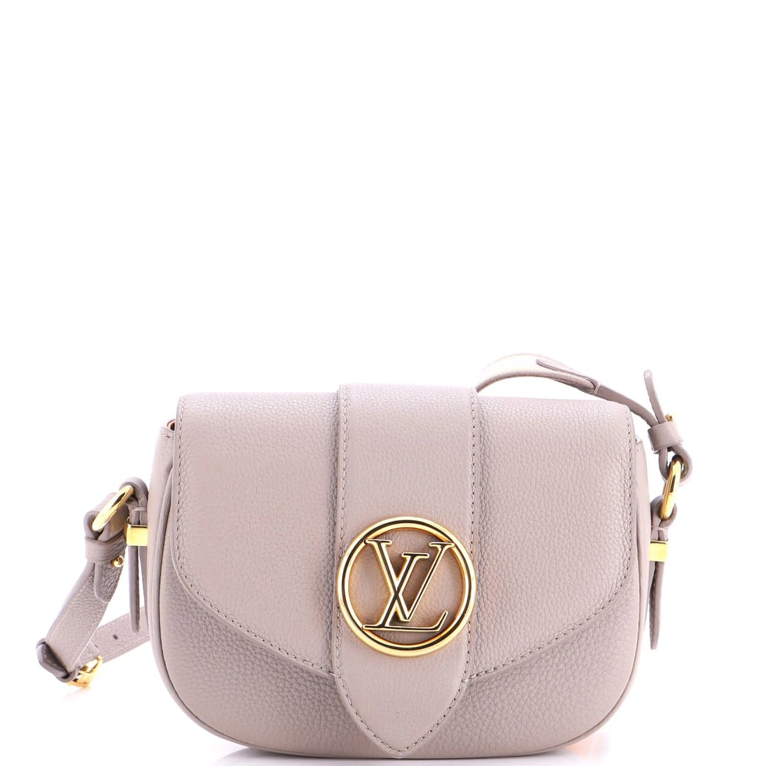 Louis Vuitton LV Pont 9 Soft Bag Leather PM: Louis Vuitton LV Pont 9 Soft Bag Leather PM Gray Louis Vuitton LV Pont 9 Soft Bag Leather PM with minor scuffs on exterior, handles/straps, and interior. Measuring 6" tall, 8" wide, and 2.5" deep, it 