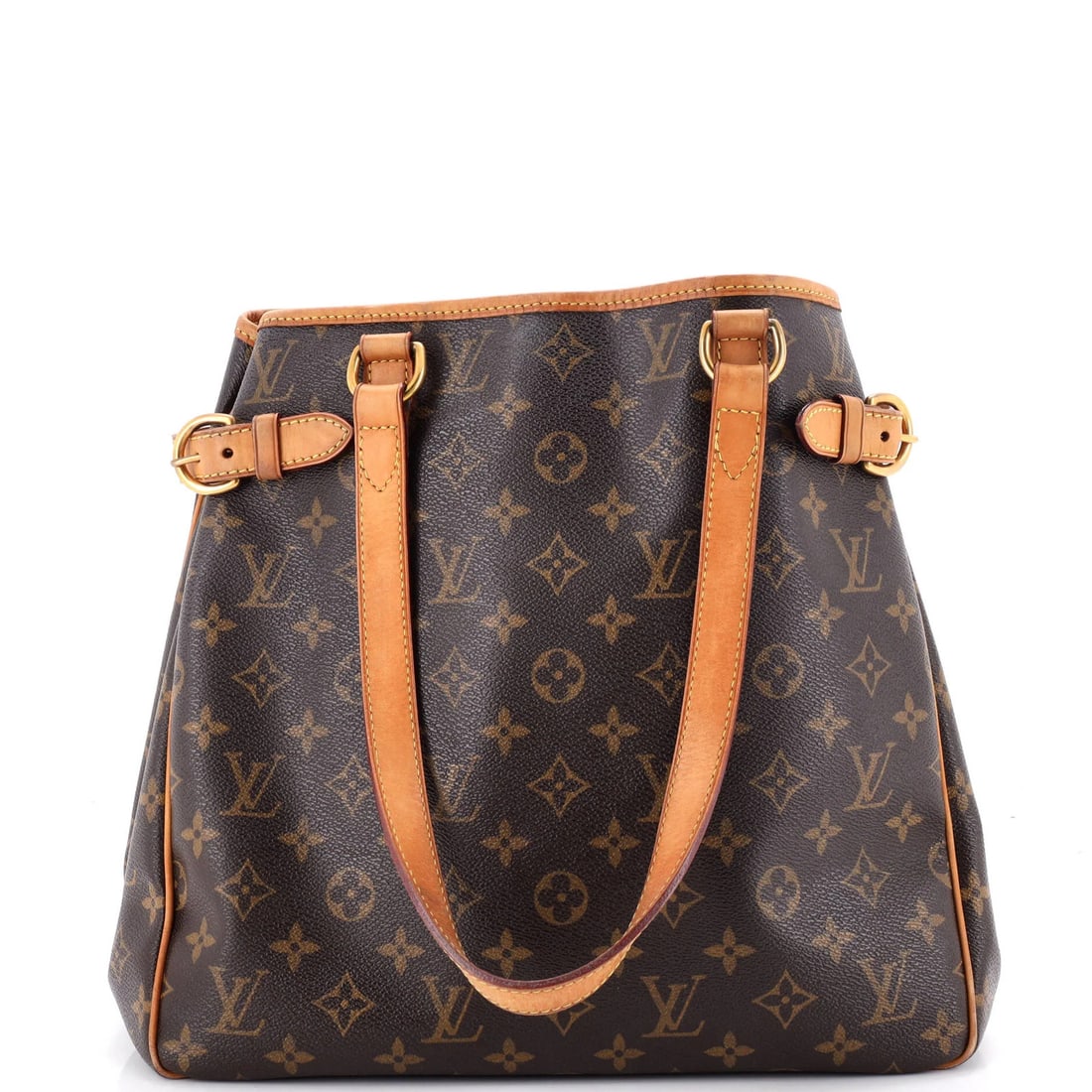 Louis Vuitton Batignolles Handbag Monogram Canvas Vertical: Louis Vuitton Batignolles Handbag Monogram Canvas Vertical The Louis Vuitton Batignolles Handbag Monogram Canvas Vertical features a classic design with heavy cracking throughout, scuffs, edge wear, c