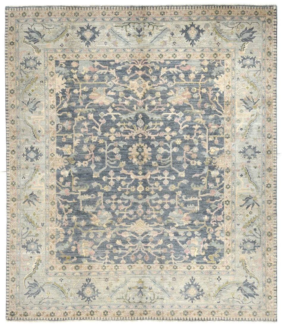 8'4X9'6 Handmade Handspun Wool Oushak Peshawar Oriental Rug Pakistan Carpet Hand-Knotted: 8'4X9'6 Handmade Handspun Wool Oushak Peshawar Oriental Rug Pakistan Carpet Hand-Knotted Handspun Wool Oushak Peshawar Oriental Rug, measuring 8'4" x 9'6", boasts a rich, muted color palette featuring