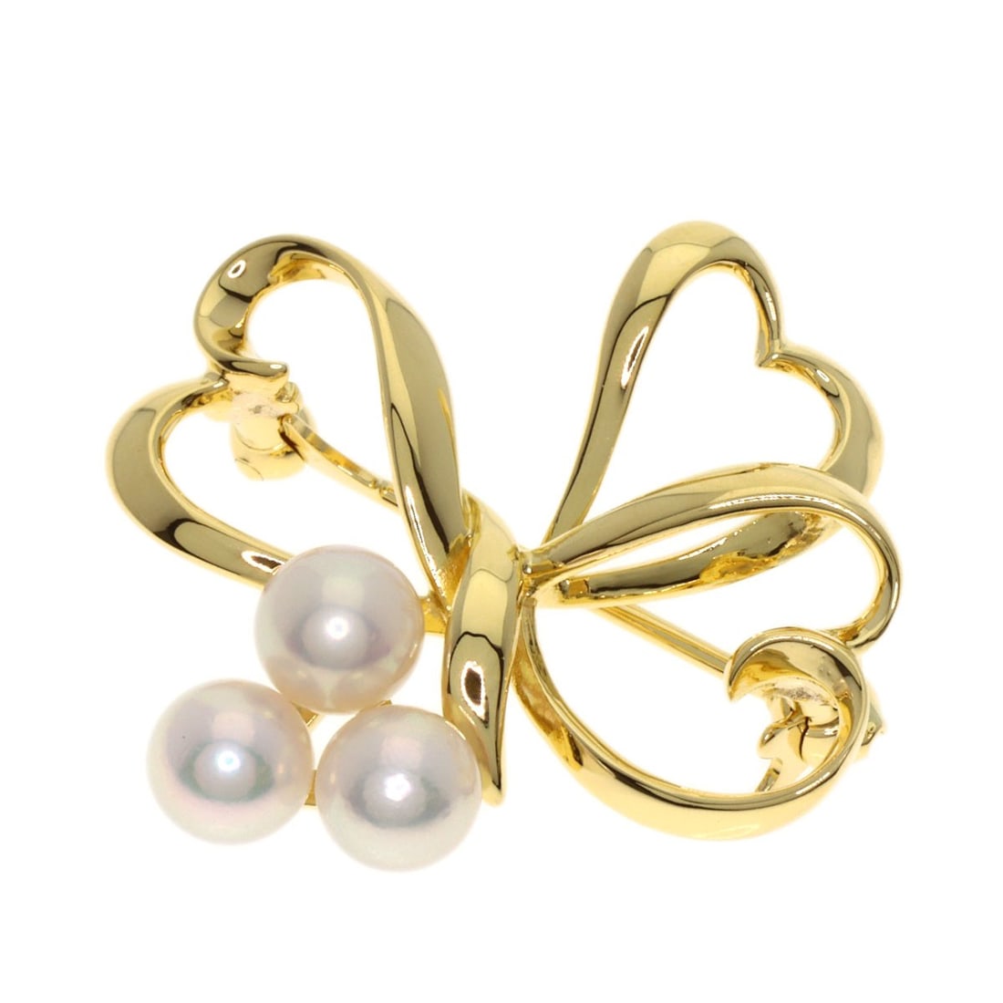 Triple heart pearl brooch K18 yellow gold: Triple heart pearl brooch K18 yellow gold K18 yellow gold brooch with triple heart design, showcasing the purity and luxury of high-end jewelry. This intricate piece features a striking triple heart m
