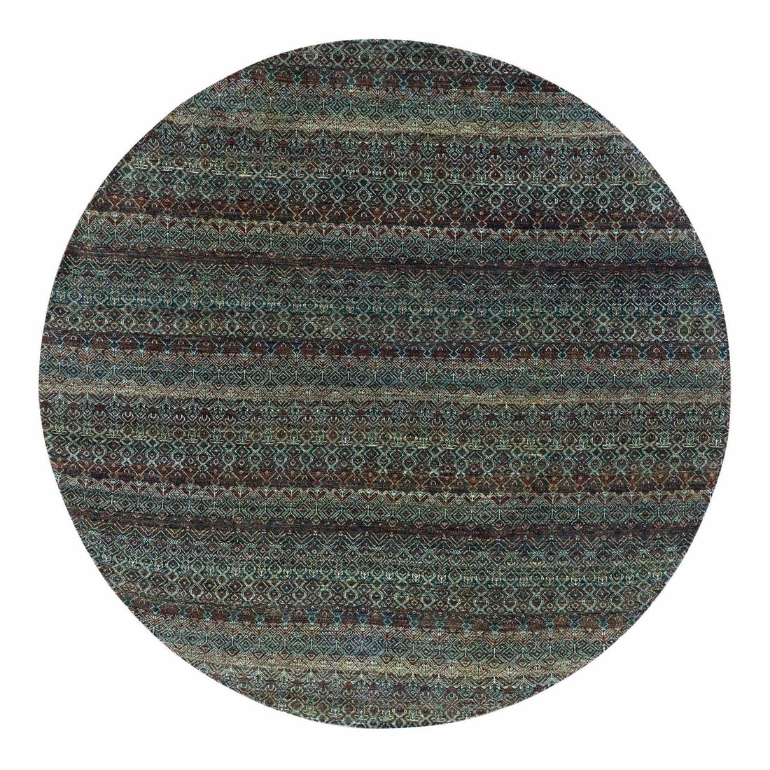 9'10"x9'10" Brown Hand Knotted Kohinoor Herrita Design Wool Round Rug: 9'10"x9'10" Brown Hand Knotted Kohinoor Herrita Design Wool Round Rug This stunning hand-knotted wool rug boasts an intricate Herrita design in rich brown hues, creating a warm and inviting atmosphere