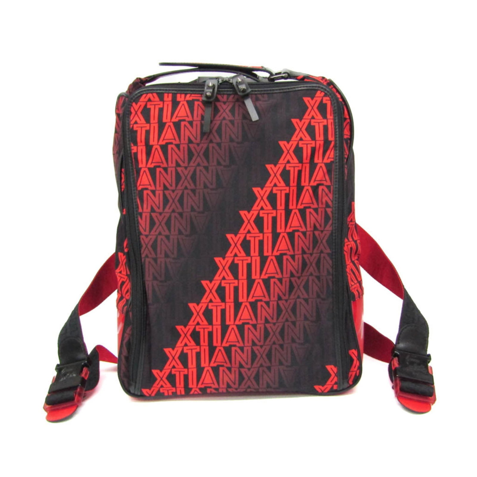 Christian Louboutin leather nylon backpack: Christian Louboutin leather nylon backpack Black and red leather nylon backpack with signature from Christian Louboutin. Made in Italy, this stylish HOP'N ZIP Backpack features a sleek design and dura