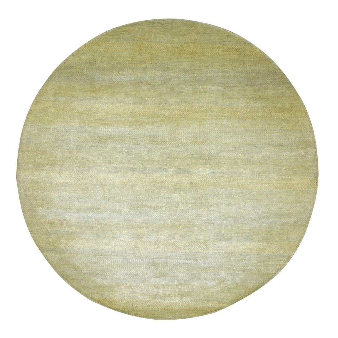 7'10"x7'10" Yellow Modern Grass Design Hand Knotted Wool-Silk Round Rug: 7'10"x7'10" Yellow Modern Grass Design Hand Knotted Wool-Silk Round Rug Yellow Modern Grass Design Hand Knotted Wool-Silk Round Rug, measuring 94" x 94" in size, boasts a vibrant yellow field with an 