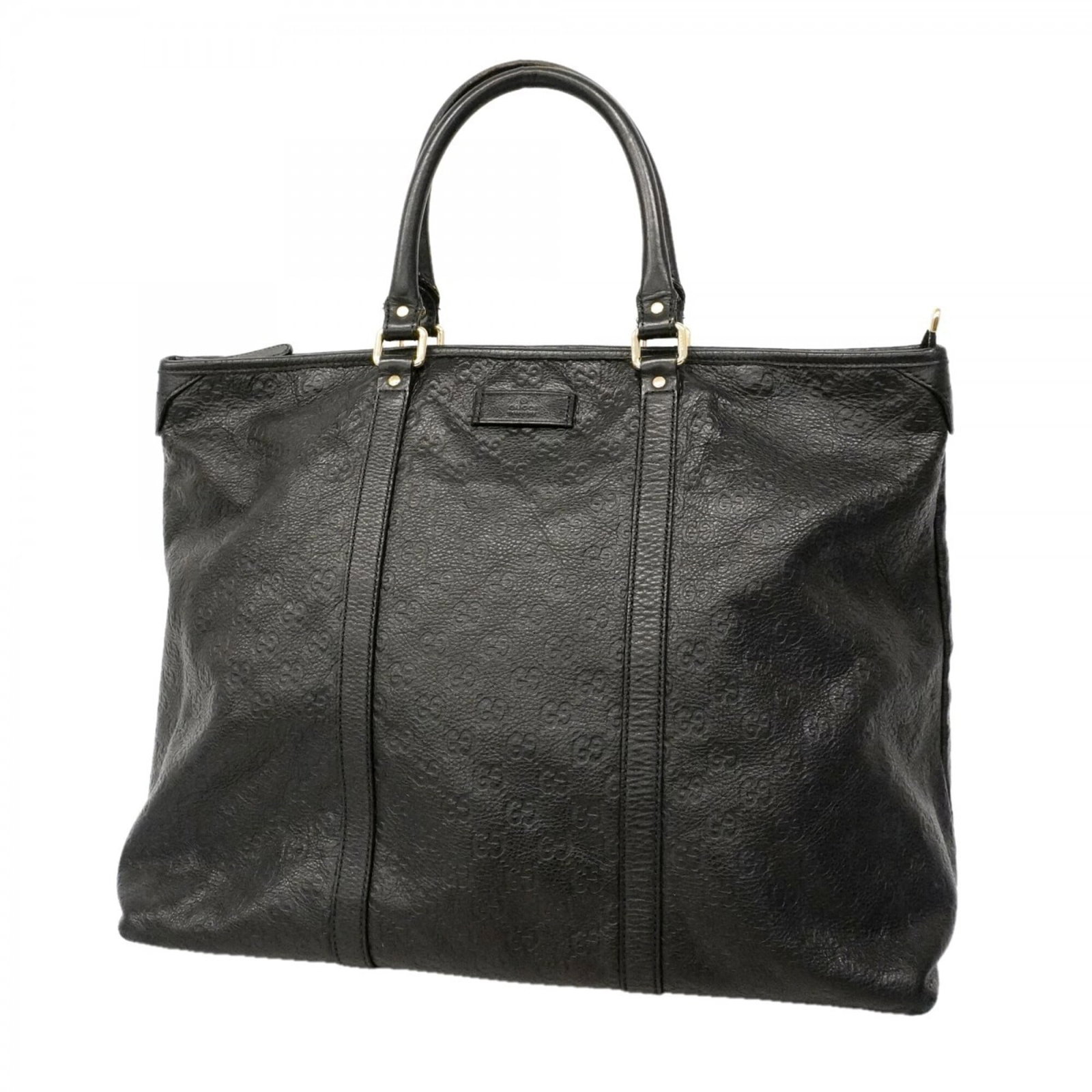 Gucci tote bag leather: Gucci tote bag leather Black Gucci leather tote bag with champagne gold hardware, measuring 38cm x 43cm x 21cm. This stylish and functional bag features high-quality leather construction and a classic