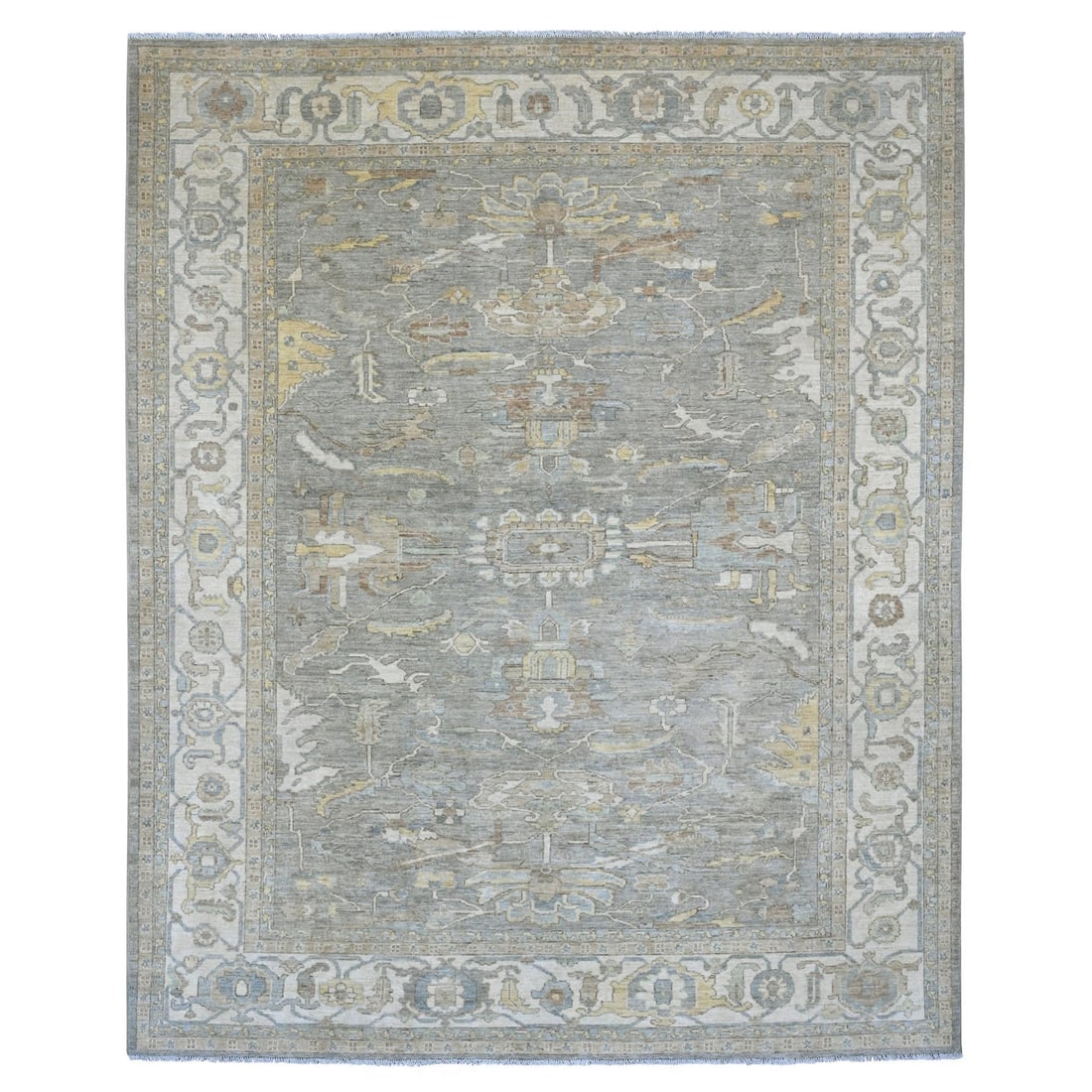 Oriental 8'x10' Gray Hand Knotted Wool Rug Peshawar Heris All Over Design: Oriental 8'x10' Gray Hand Knotted Wool Rug Peshawar Heris All Over Design This stunning 8'x10' gray hand-knotted wool rug features an all-over design characteristic of Peshawar Heris craftsmanship, sh