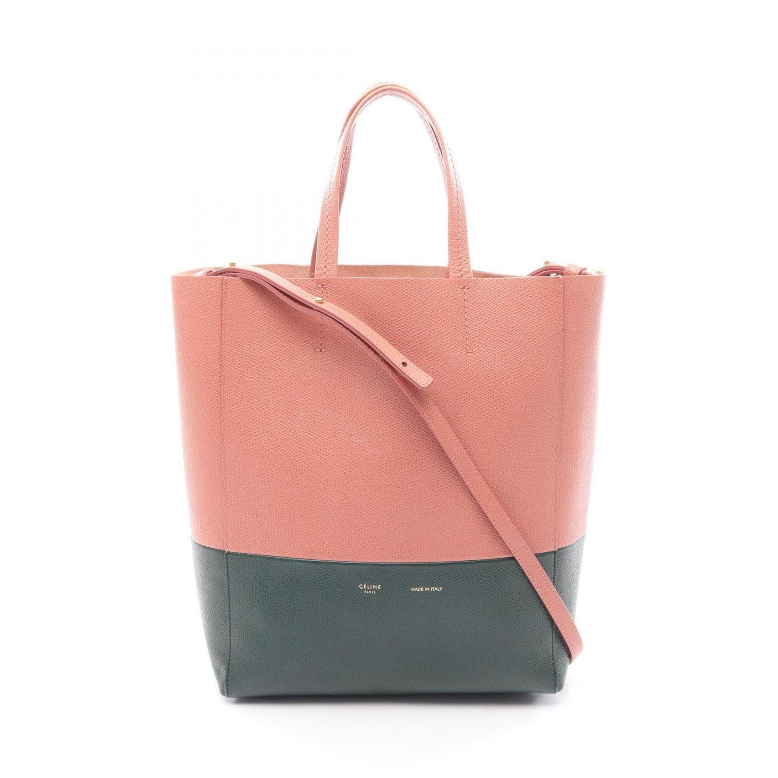Handbag Tote Bag Leather Celine: Handbag Tote Bag Leather Celine Green and pink leather Celine tote bag with dimensions 28cm x 23cm x 10cm. This stylish handbag boasts a classic design, featuring high-quality leather construction. Th