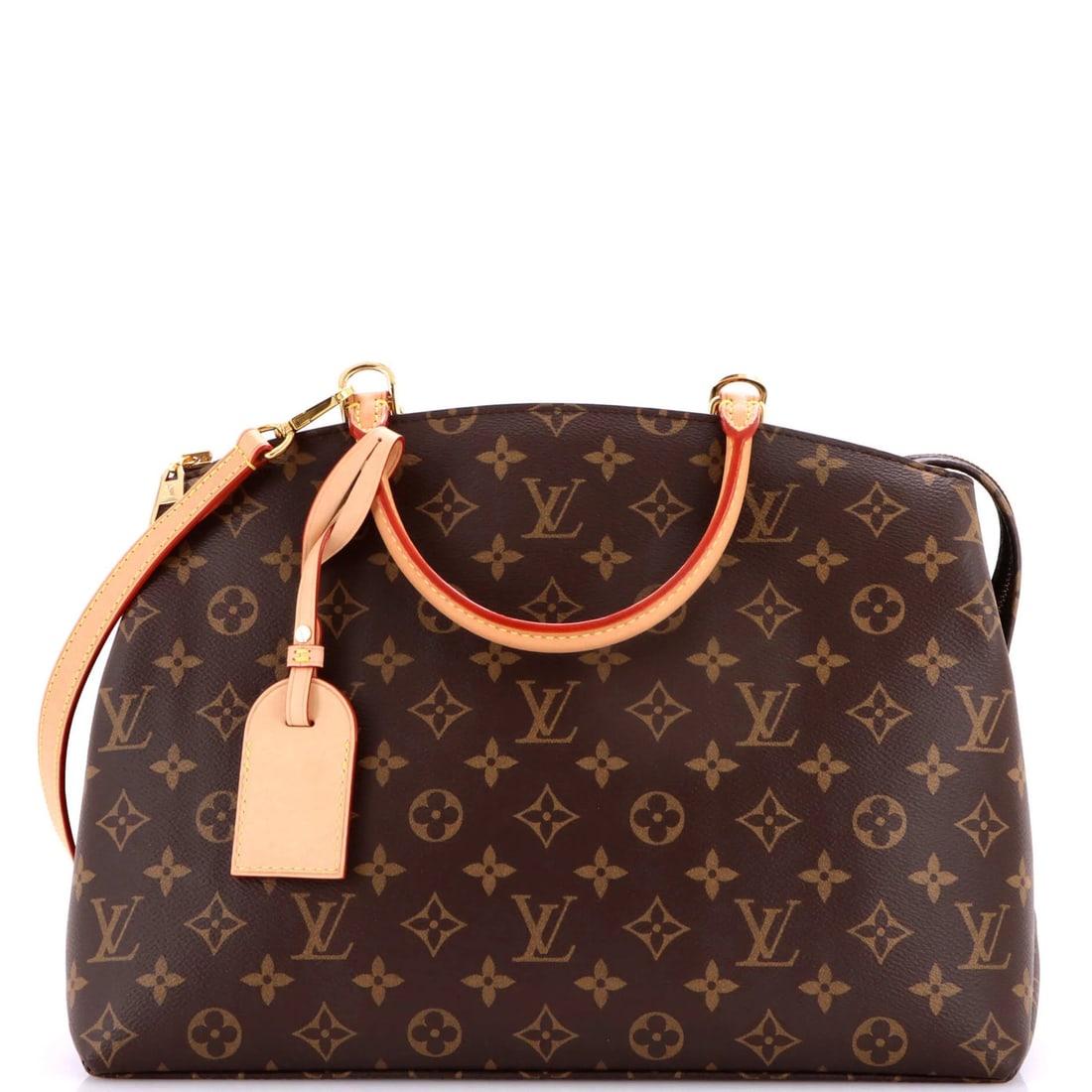 Monogram canvas handbag grand Louis Vuitton: Monogram canvas handbag grand Louis Vuitton The Grand Palais Monogram Canvas handbag from Louis Vuitton boasts a classic design with a timeless brown canvas exterior and striking red interior. A gold