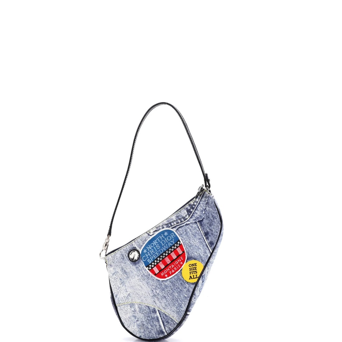 Christian Dior Vintage Saddle Bag Printed Denim Mini: Christian Dior Vintage Saddle Bag Printed Denim Mini Vintage Christian Dior Saddle Bag Printed Denim Mini in excellent condition, featuring a striking blue denim exterior with silver hardware. The bag