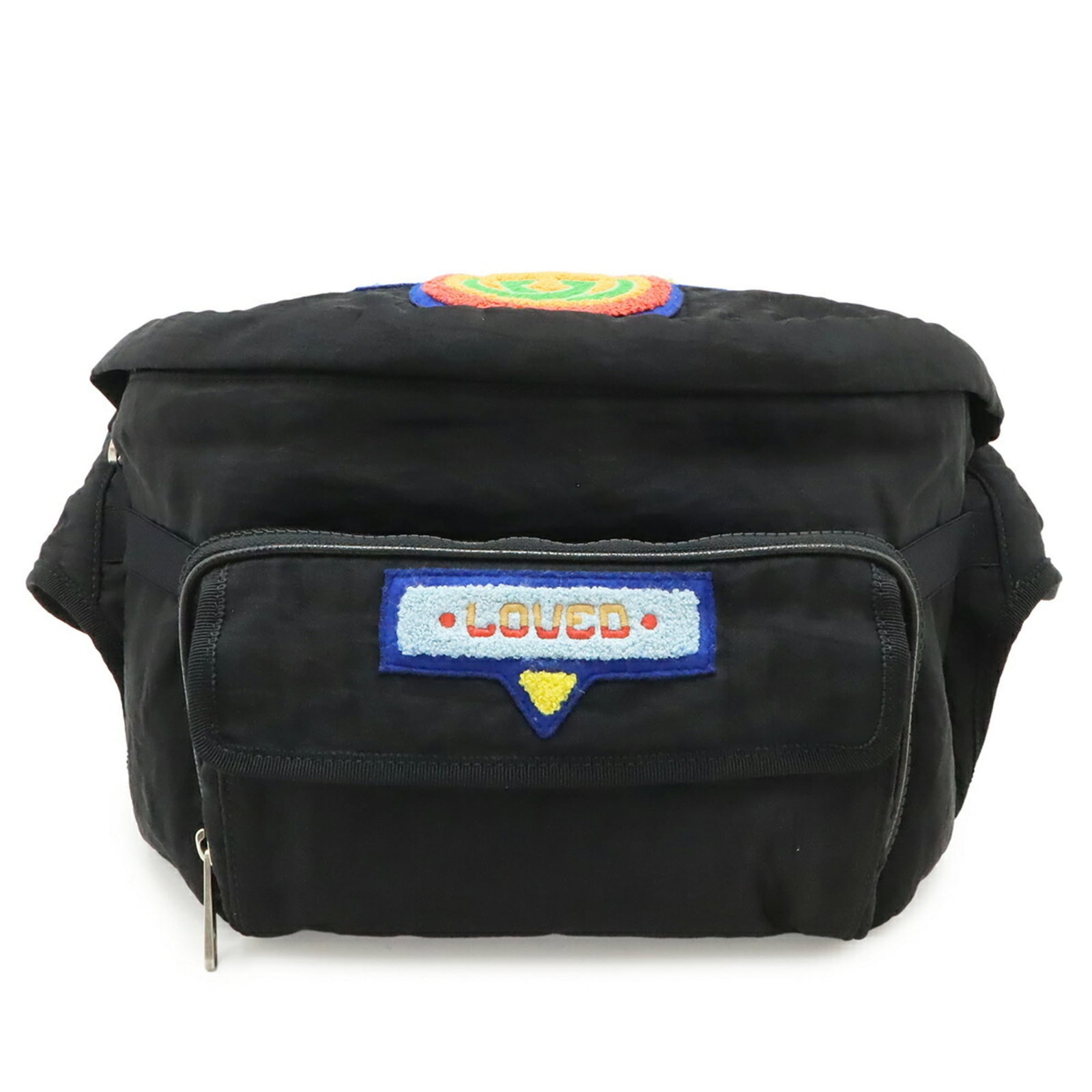 Nylon backpack sling bag by Gucci: Nylon backpack sling bag by Gucci Gucci's nylon backpack sling bag boasts sleek, modern lines and a versatile design. Made from durable nylon, the bag measures 20cm x 38cm x 7cm and features a strikin