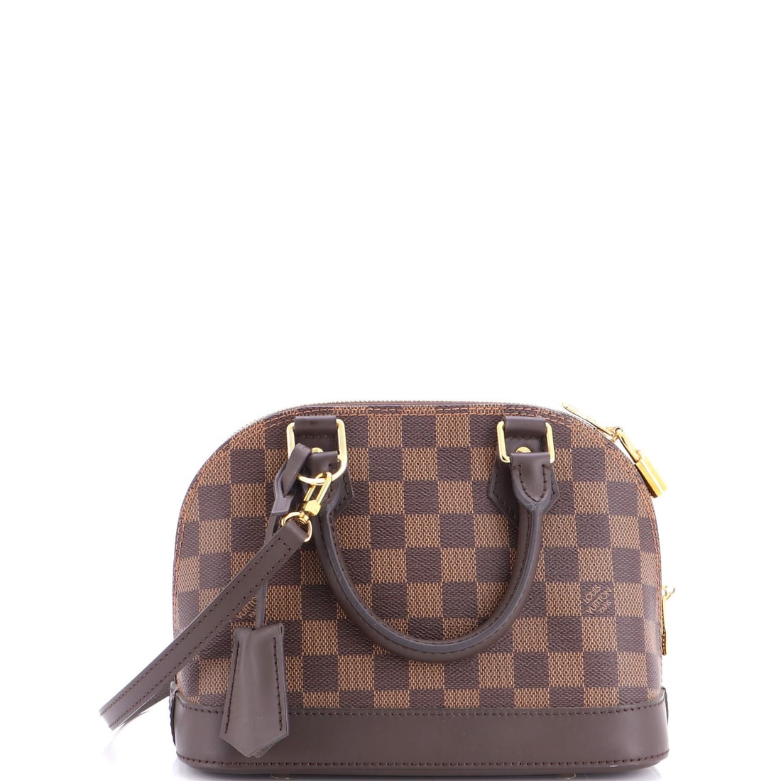 Louis Vuitton Alma Damier Handbag: Louis Vuitton Alma Damier Handbag The Louis Vuitton Alma Damier Handbag boasts a timeless design with its iconic Damier BB pattern and classic brown canvas exterior. Measuring 7" tall, 9" wide, and 4.