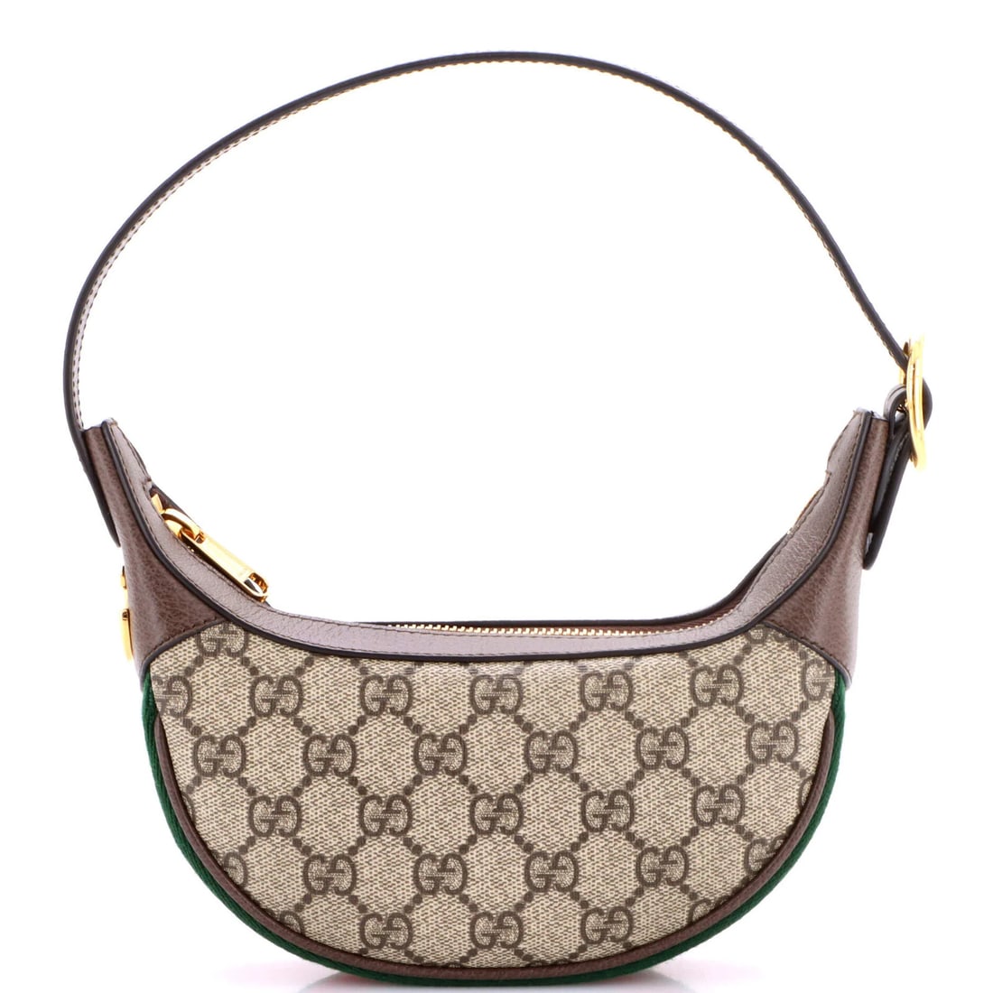 Gucci Ophidia Half Moon Bag Coated Canvas Mini: Gucci Ophidia Half Moon Bag Coated Canvas Mini The Gucci Ophidia Half Moon Bag Coated Canvas Mini boasts a timeless design with its classic brown color and elegant gold hardware. This mini bag feature
