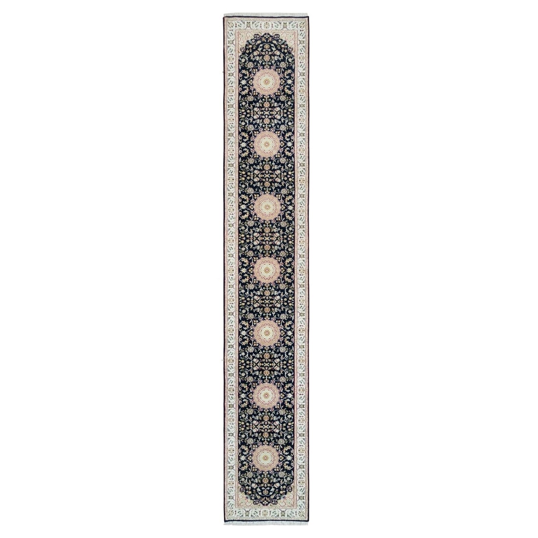2'8"x15'10" Blue Nain Design 250 KPSI Wool Hand Knotted XL Runner Rug: 2'8"x15'10" Blue Nain Design 250 KPSI Wool Hand Knotted XL Runner Rug Blue Nain Design Wool Hand Knotted XL Runner Rug. This stunning blue wool runner features an intricate hand-knotted design, measur