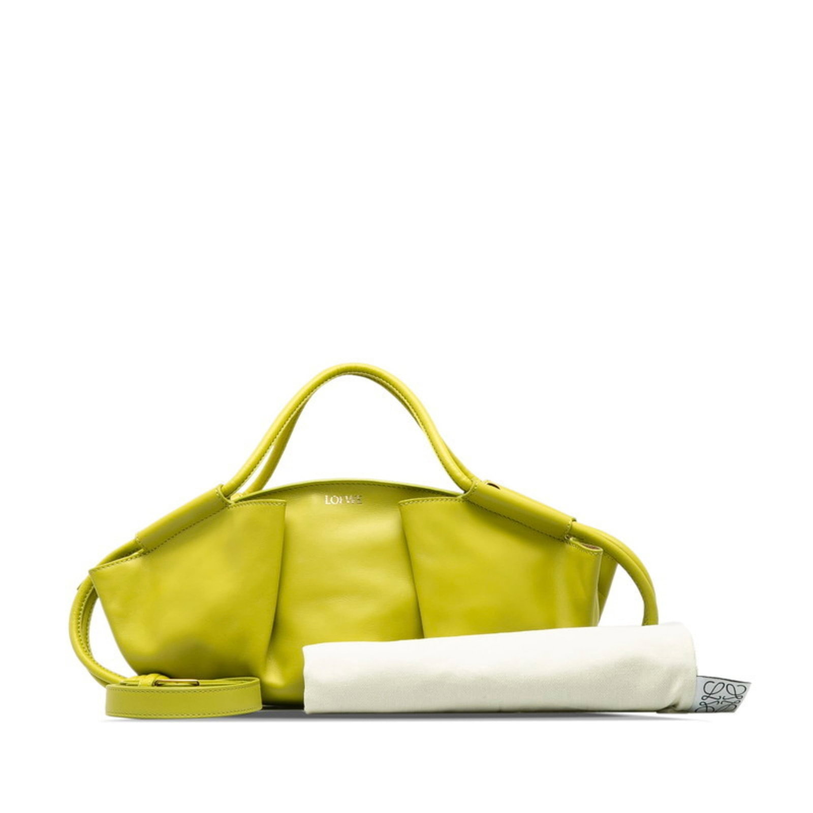 Handbag Leather Shoulder Bag Loewe: Handbag Leather Shoulder Bag Loewe This stunning Loewe leather shoulder bag boasts a vibrant green hue and sleek design, with a compact size perfect for everyday use. The bag comes complete with a cha
