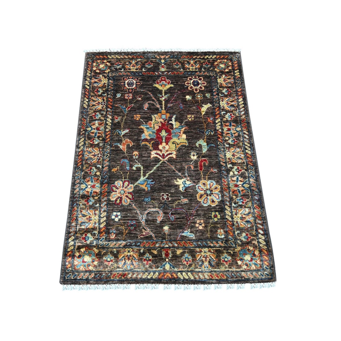 2'9"x3'10" Brown Hand Knotted Sultani Floral Pattern Wool Sample Mat Rug: 2'9"x3'10" Brown Hand Knotted Sultani Floral Pattern Wool Sample Mat Rug Brown Hand Knotted Sultani Floral Pattern Wool Sample Mat Rug measures 2'9"x3'10" and features an all-over regional design in a
