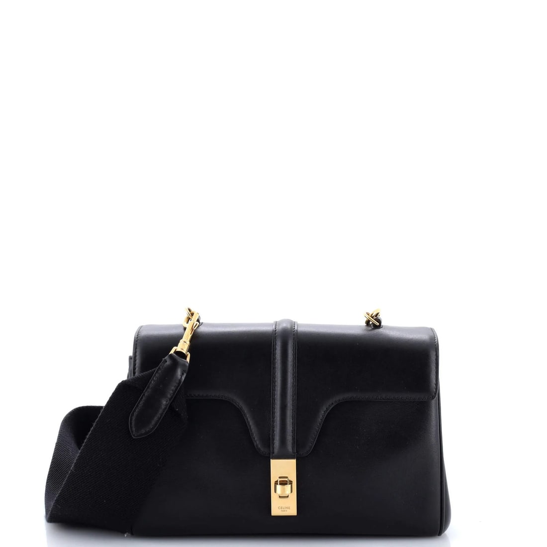 Calfskin Soft 16 Teen Bag Celine: Calfskin Soft 16 Teen Bag Celine Soft and stylish, the Celine Soft 16 Teen Bag features smooth calfskin exterior in black leather. With its sleek design and gold hardware, this bag exudes a sophistica