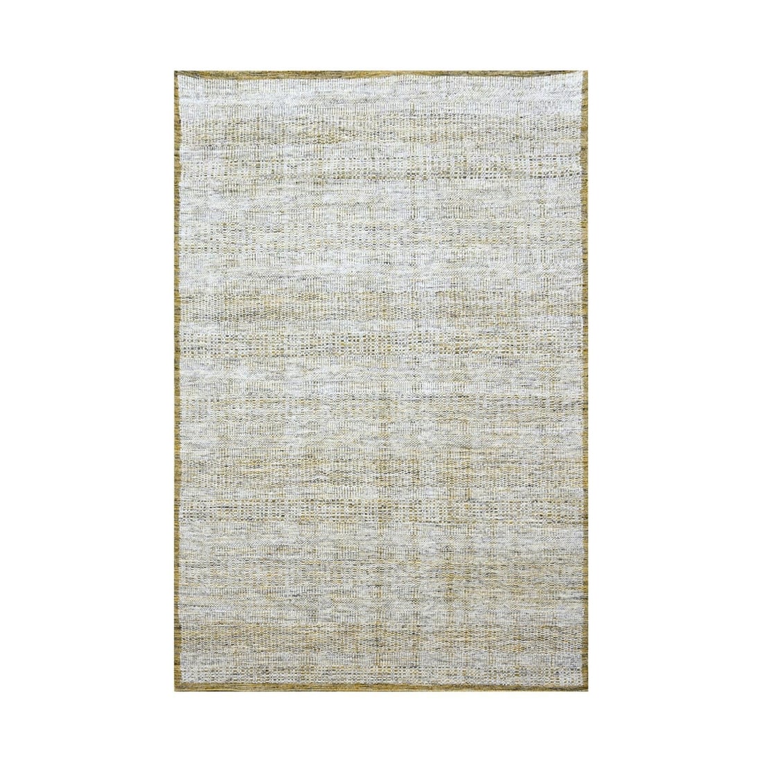 6'1"x9'1" White with Yellow Hand Knotted Oxidized Grass Design Wool Rug: 6'1"x9'1" White with Yellow Hand Knotted Oxidized Grass Design Wool Rug This stunning hand-knotted wool rug boasts an eye-catching oxidized grass design in vibrant yellow, set against a crisp white ba