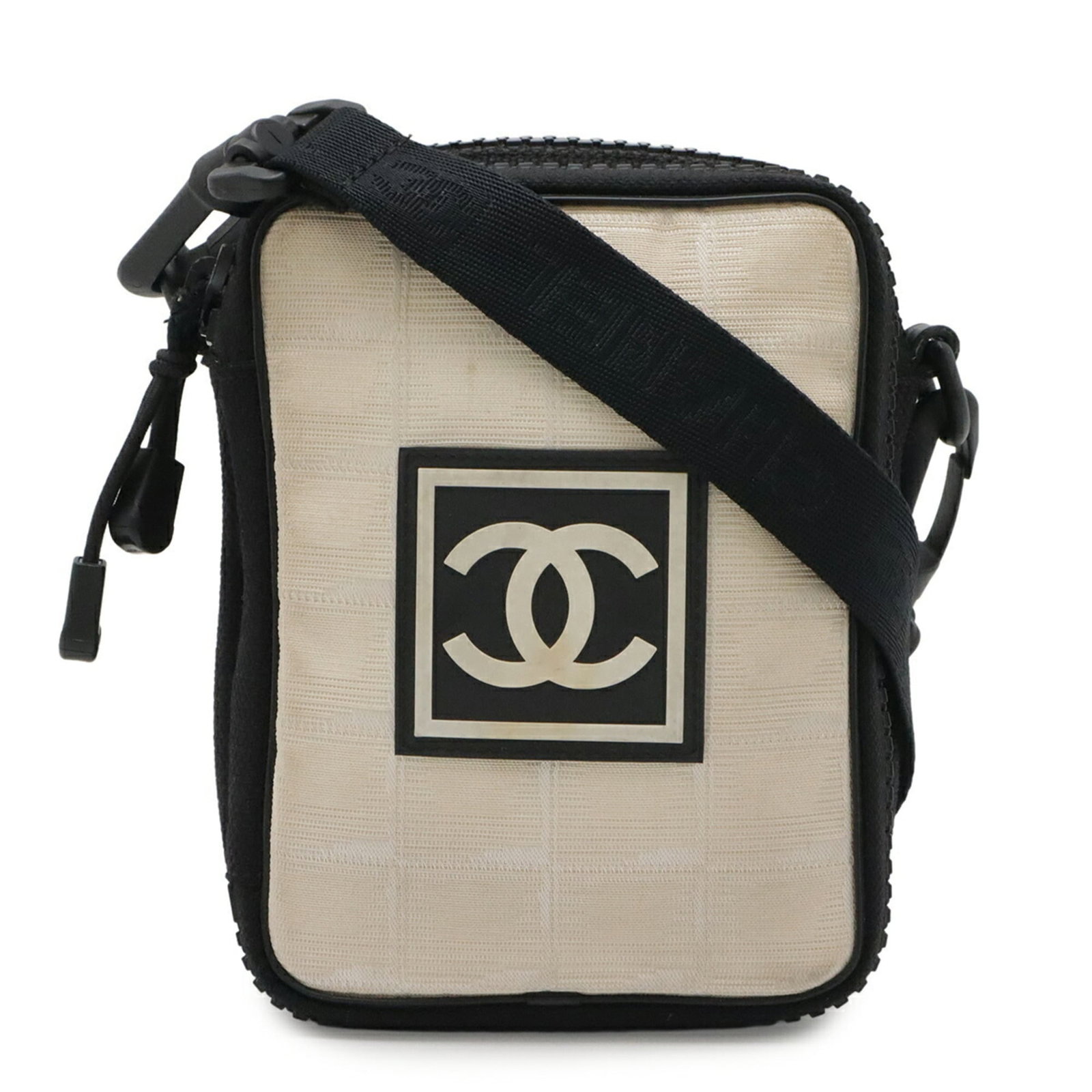 Chanel Shoulder Bag Nylon Jacquard: Chanel Shoulder Bag Nylon Jacquard The Chanel Shoulder Bag Nylon Jacquard boasts sleek, modern design with its nylon and jacquard construction. Measuring 16cm x 12cm x 4.5cm, it features a compact siz